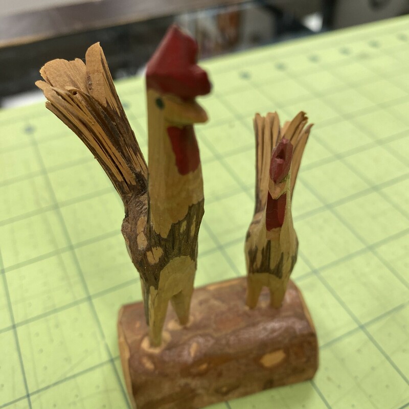 Wood Rooster & Hen Figure