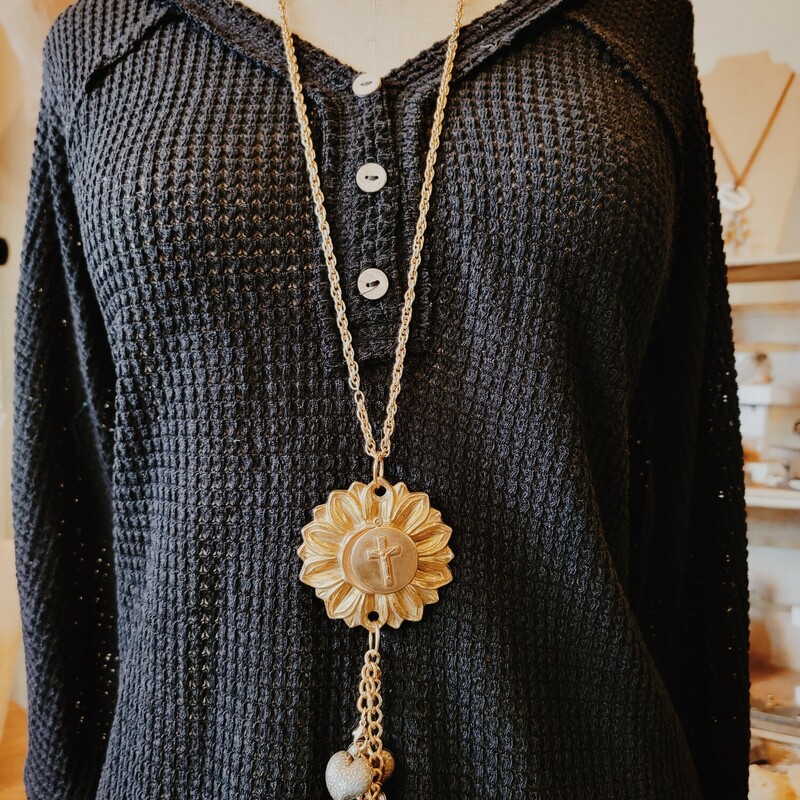 This unique necklace is definitely one you will want to snag before it is gone! The artist that hand crafted it used a vintage floral medallion as the pendant and attached a locket to the front that opens and reads The Lord's Prayer inside.
Chain: 34 Inches