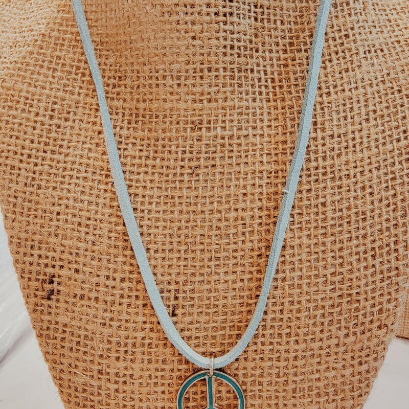 These adorable blue peace sign necklaces are on a 17 inch leather cord with a 2 inch extender.