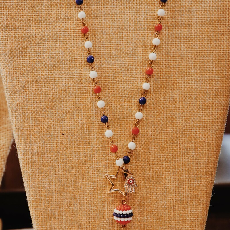 This adorable and patriotic Kelli Hawk Designs necklace is on a 19 inch chain!
