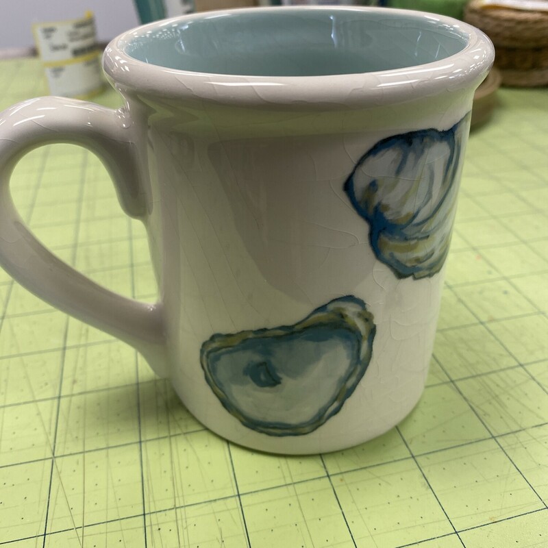 Shard Oyster Mug, Aqua/Wht, Size: 4x5 In