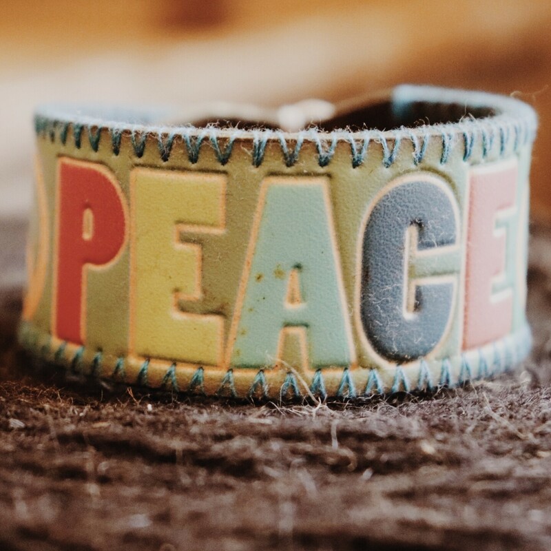 This Kelli Hawk Designs peace bracelet measures 8 inches and has the word Peace on it!