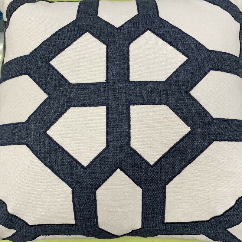 Appliqued Geometric Pillow, Navy/Wht, Size: 19x19 In