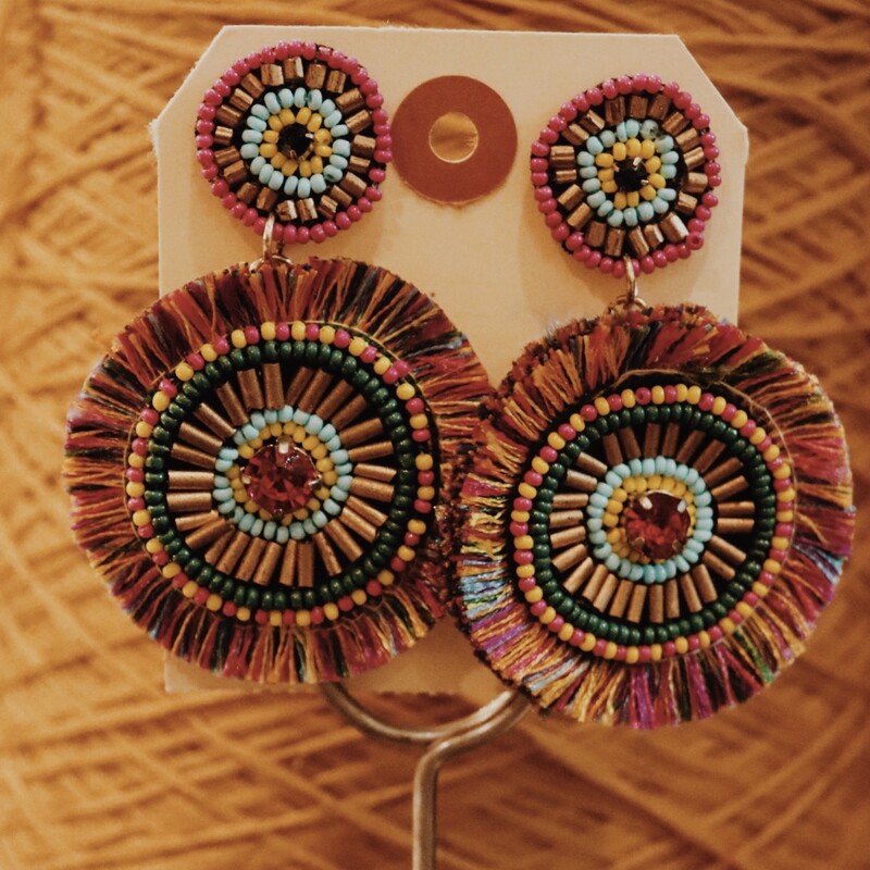 These fun earrings measure 3 inches long. They are so fun and colorful to add flare to any fit!