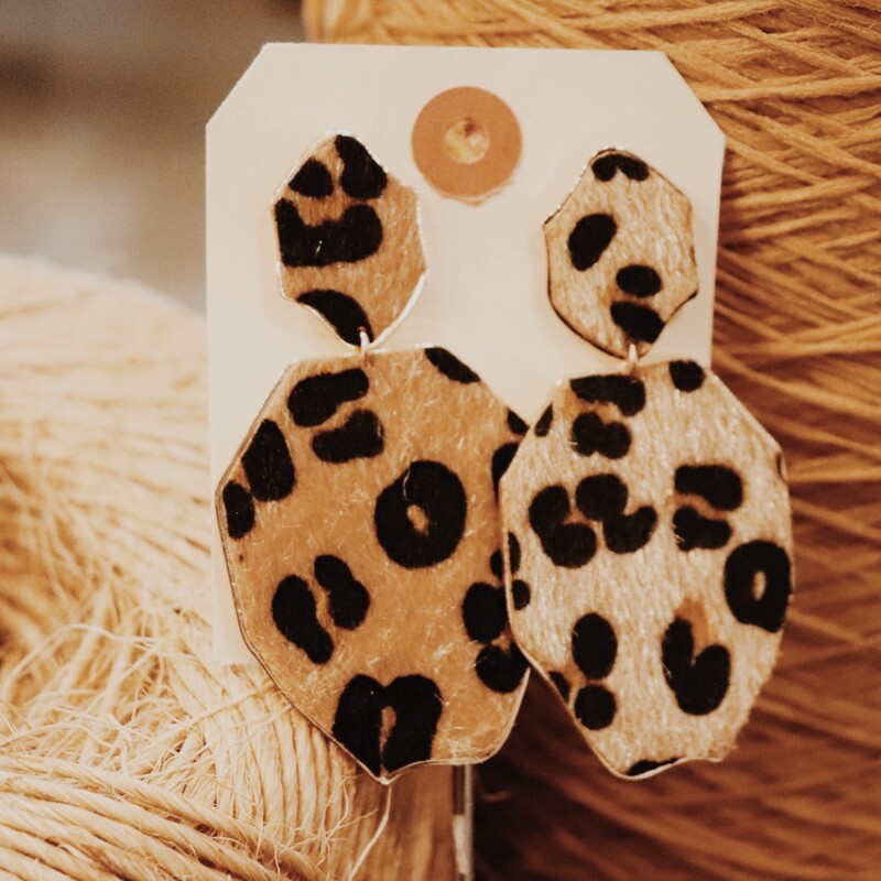 Adorable leopard earrings measuring 3 inches long!