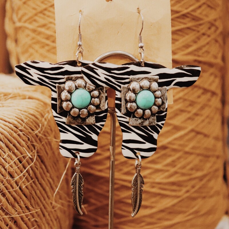 These western style zebra earrings measure 4 inches long!