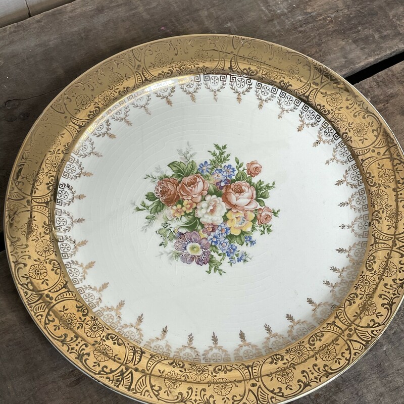 Plate Gold Trim, Floral, Size: Dinner