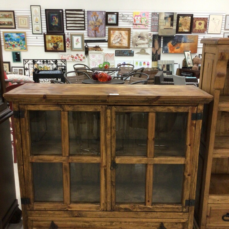 Distressed Pine Cabinet, Pine, W/ Glass D
50 In W 17.5 In D 42.5 In T