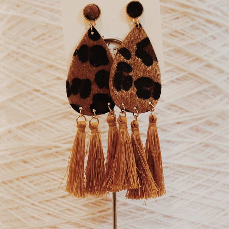 Leopard Print Fringe Tassel Earrings. 5 inches