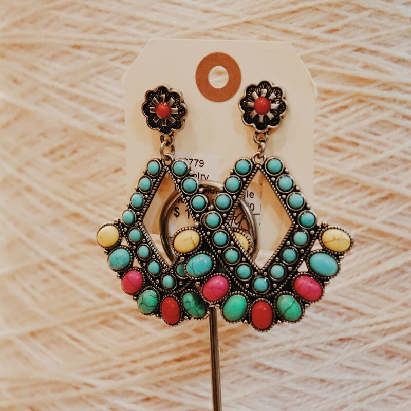These bright and fun earrings measure about 3 inches long!
