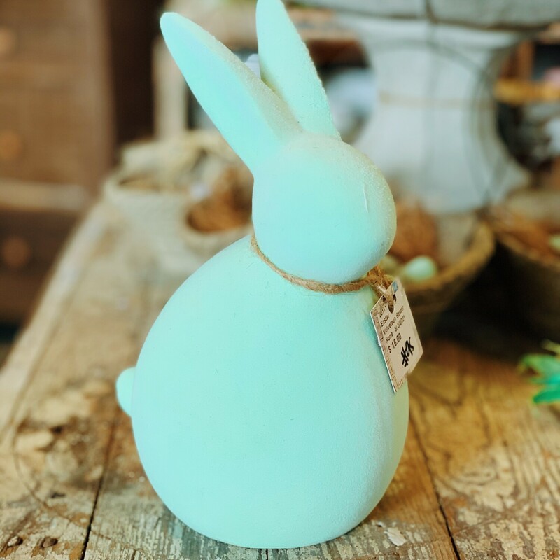 These adorable velveteen easter bunnies are perfect for spring decor! They measure 9 inches tall by 5 inches wide and are available in green, pink, or purple!