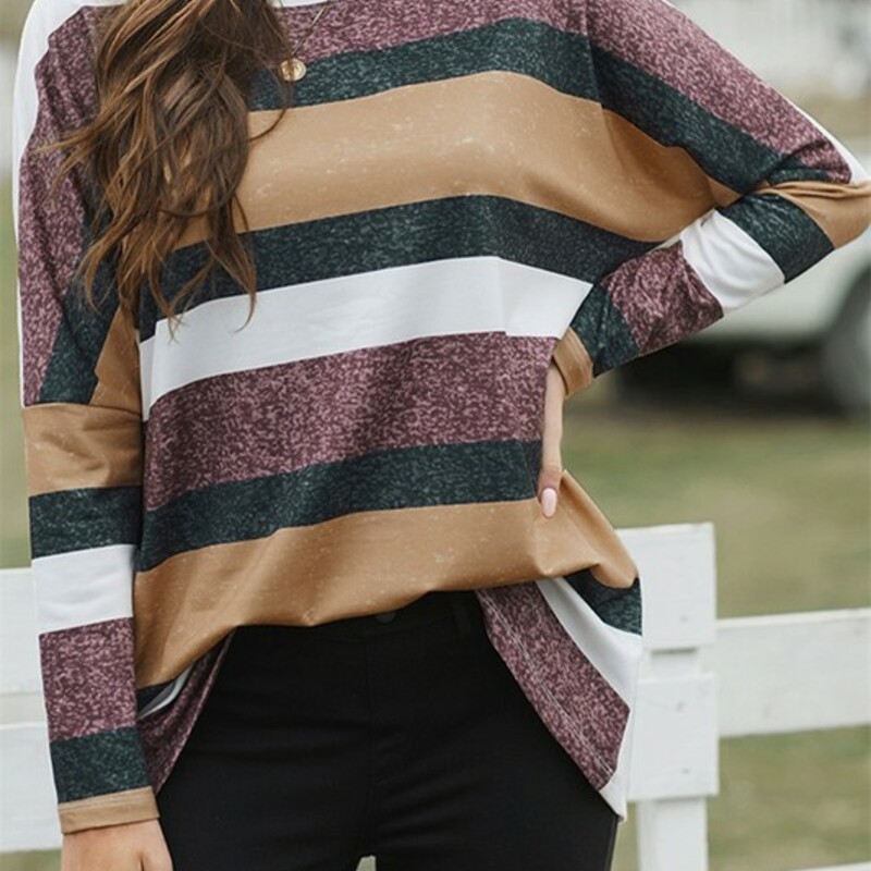 An eye catching, colorful stripe design<br />
<br />
Round neck, long sleeves and loose hemline<br />
<br />
Cut in a slouchy silhouette that suits most of us<br />
<br />
Suitable for daily wear, home, working, sport, party, holiday etc
