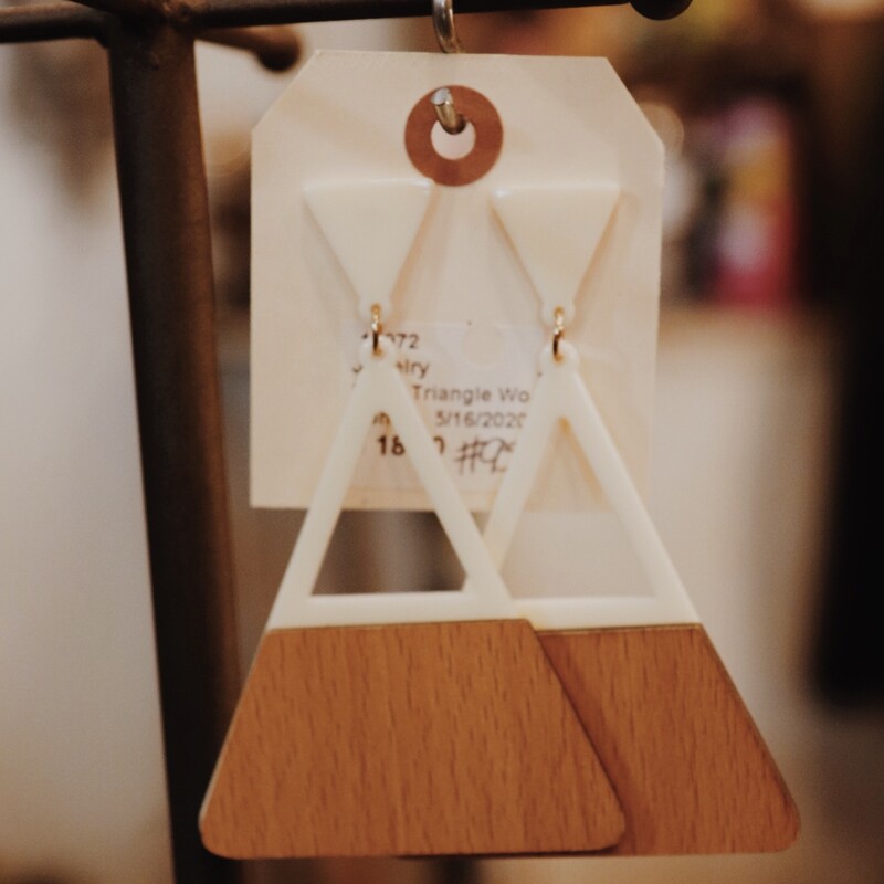 Free People Inspired Triangle Wooden ivory Earrings. 4 inch. Light weight