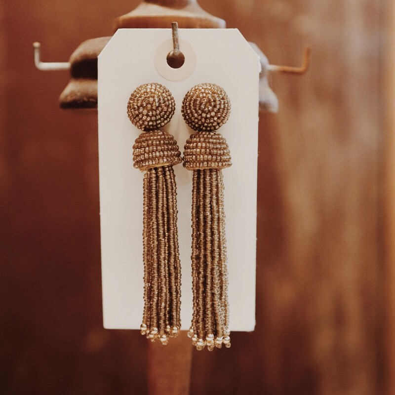Beautiful gold beaded earrings! Gold toned and 3.75 inches long.
