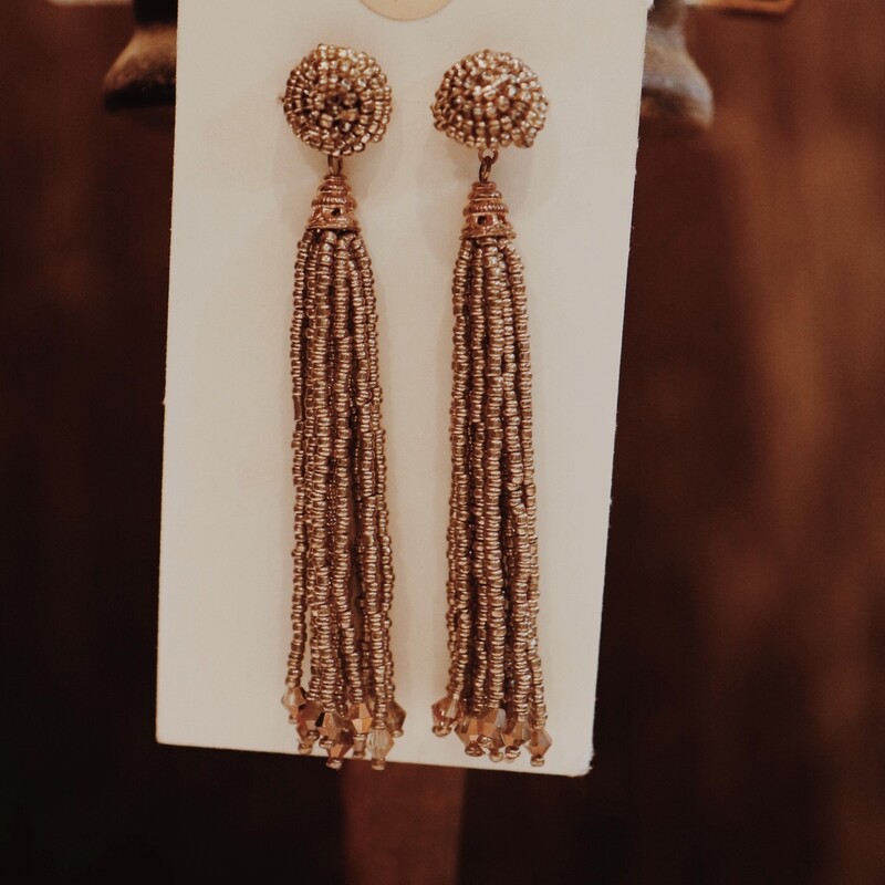 Beautiful gold beaded tassel earrings! Light weight and 3.5 inches long.