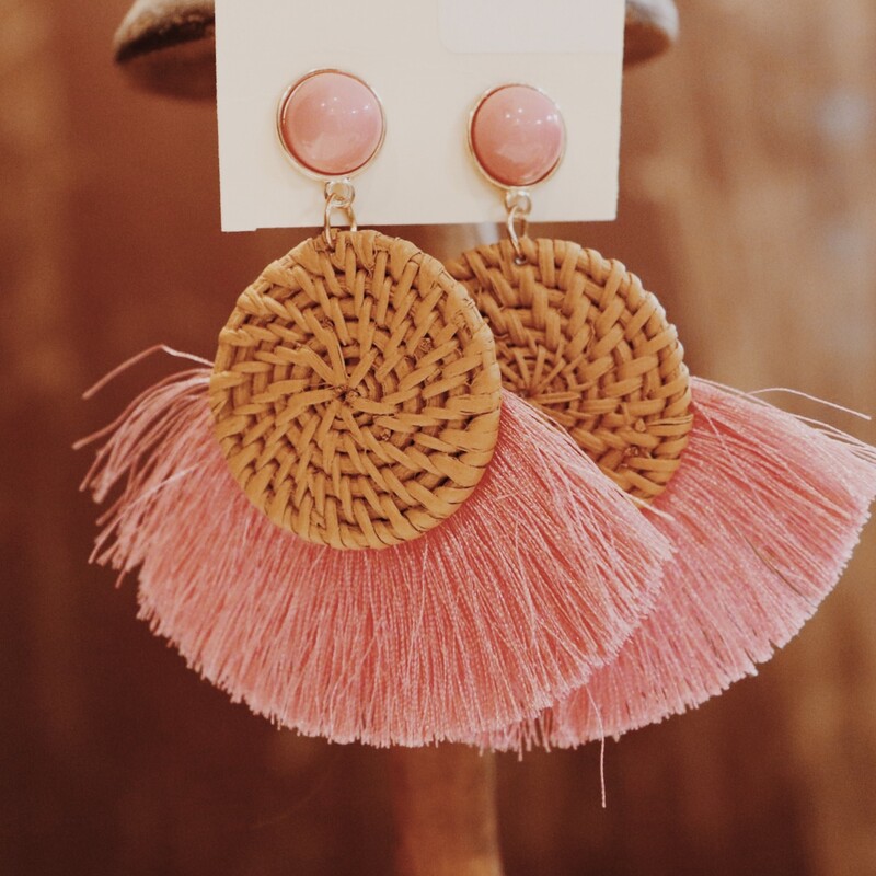 Boho pink fringe earrings! 4 inches long and light weight.