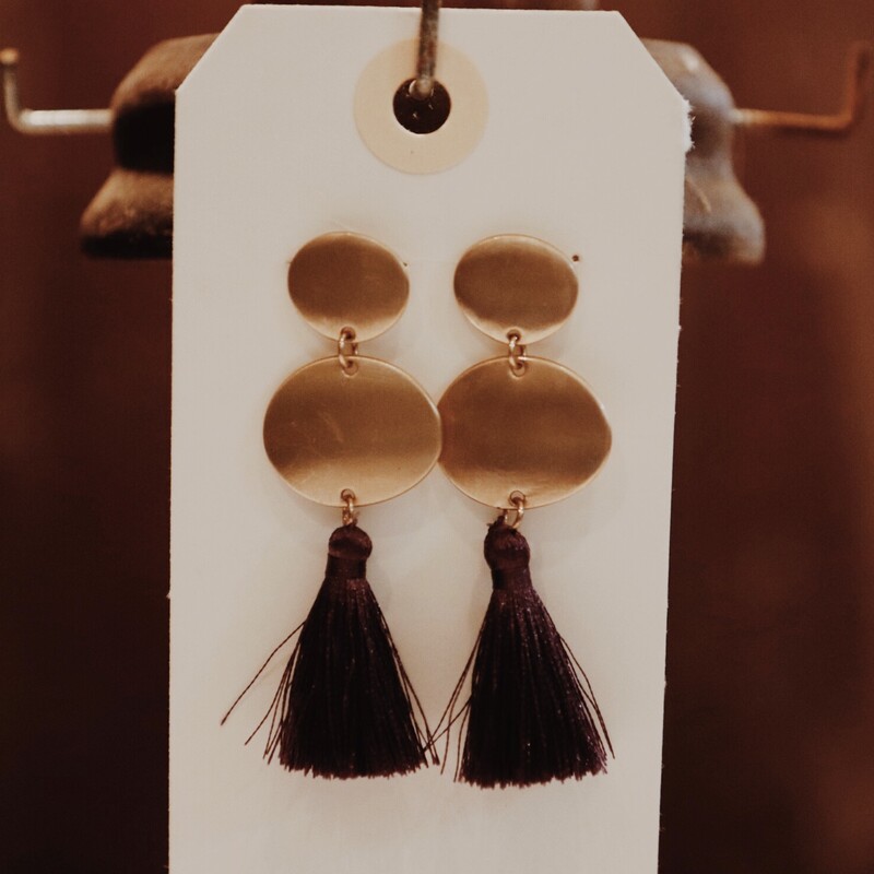Lovely eggplant purple tassel gold earrings! 3 inches long and light weight.
