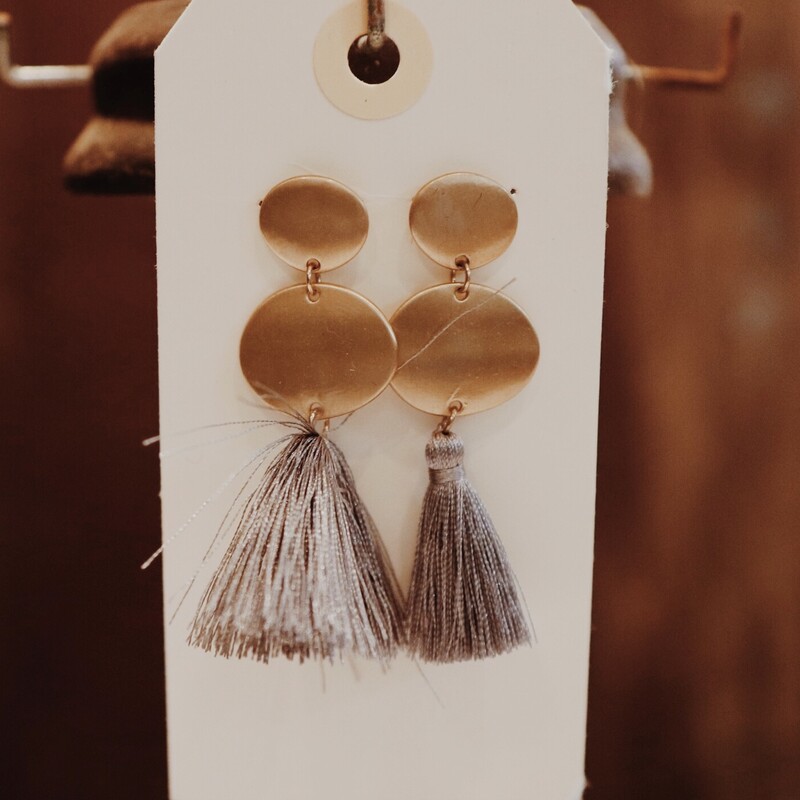 Gold grey tassel earrings! Light weight and 3 inches long.