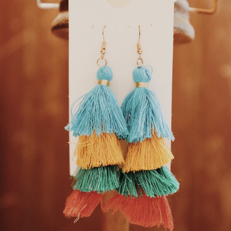 These bright and fun earrings are bold and beautiful! They measure 4.5 inches long.