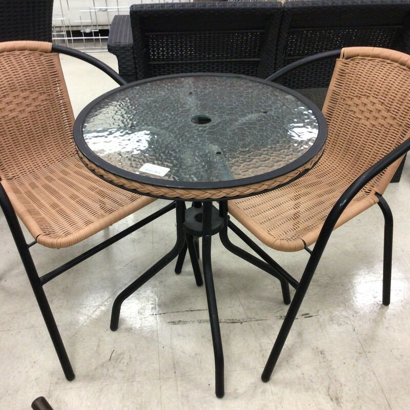 Sm Patio Table+2 Chairs, Metal, Wicker
24 in Wide x 28 in Tall