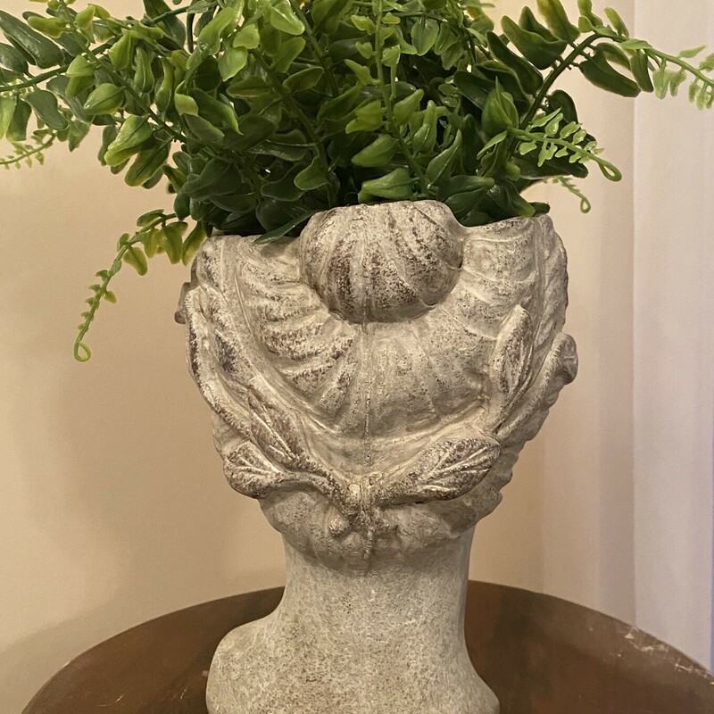 These beautiful goddess head cement planters are a perfect way to add some classic elegance to your home decor! Pair them with any of our florals for a complete look! They measure 8.5 inches tall, 6.25 wide, and the interior is 7.5 inches deep.