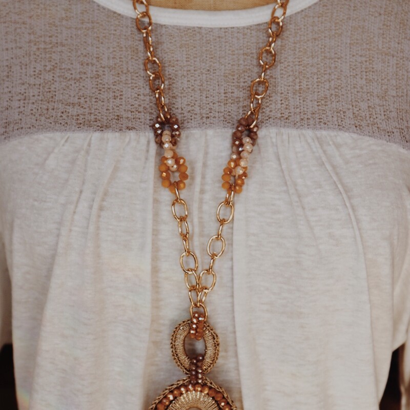 This long necklace is perfect on its own or with a shorter necklace paired for layering! Such fun colors paired with this gold chain!