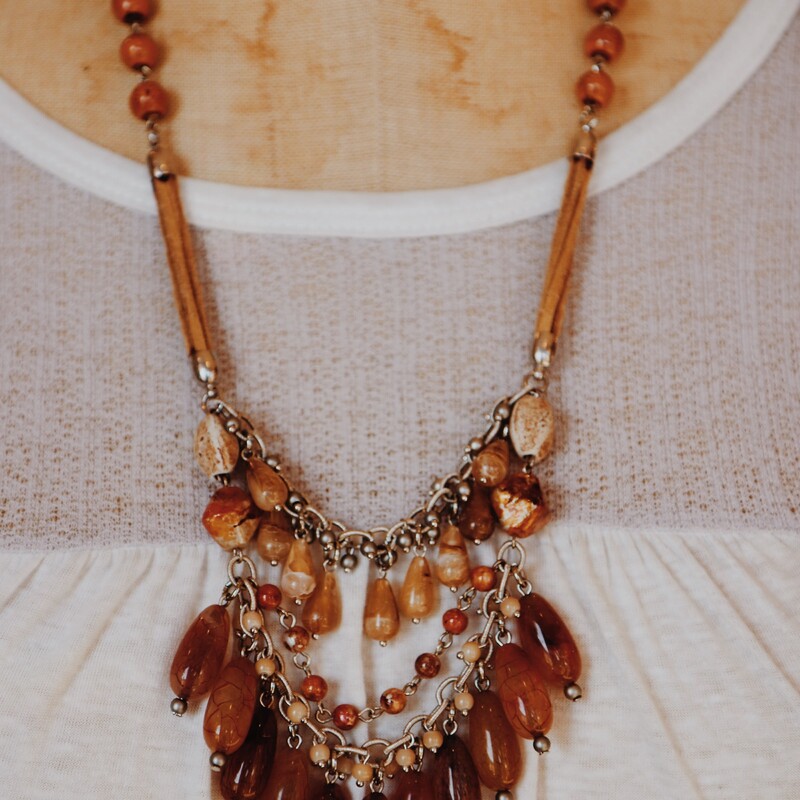 Natural Heart Necklace Dreamy bohemian beaded necklace, measuring 14 inches to the longest bead.