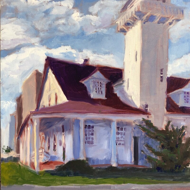 Towering Ambition,
Oil
19 x 23
William T.Campbell

The Old LIfesaving Station still lifts its lookout tower high over the Beach. A testament to many lives saved when no hotels graced the shore.