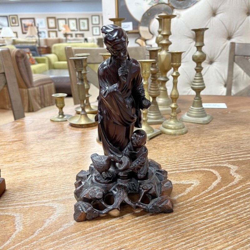 Carved Boxwood Asian Figure, Size: 10 Tall