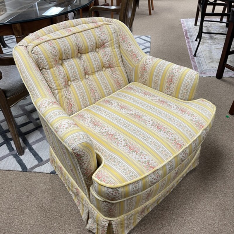 Vintage Yellow Floral Accent Chair, Size: 29x26