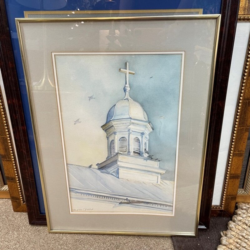 Church Steeple Watercolor, Local Artist Lynne Grant, Size: 20x27