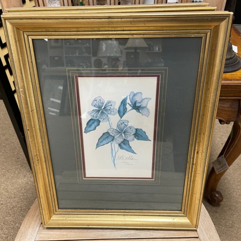 3 Blue Flowers S/N Lithograph, A. Renee Dollar, Size: 15x19