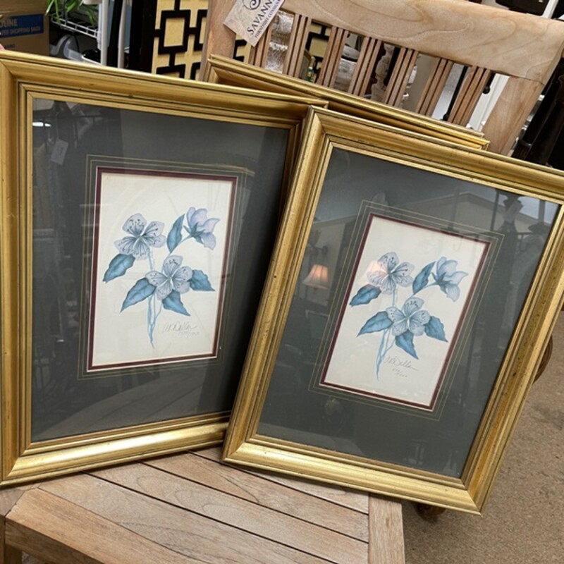 3 Blue Flowers S/N Lithograph, A. Renee Dollar, Size: 15x19