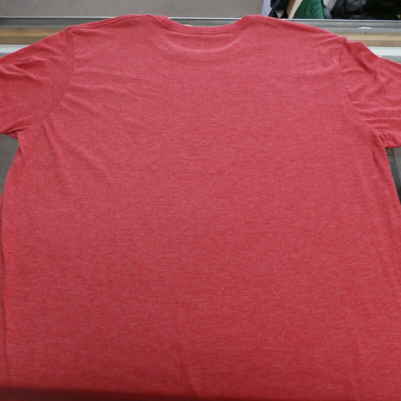 OH My Men's Shirt red Size Large short sleeve poly cotton blend #27649
Rating:   (see below) 3- Good Condition
Team: N/A
Player: Team
Brand: OH MY
Size: Men's  Large     (Measured Flat: across chest 20\", length 28\" )
Measured flat: armpit to armpit; top of shoulder to the bottom hem
Color:  red
Style: screen pressed; short sleeve; Shirt;
Material:   polyester cotton  blend
Condition: - 3- Good  Condition - wrinkled; minor pilling and fuzz;
Item #: 27649
Shipping: FREE