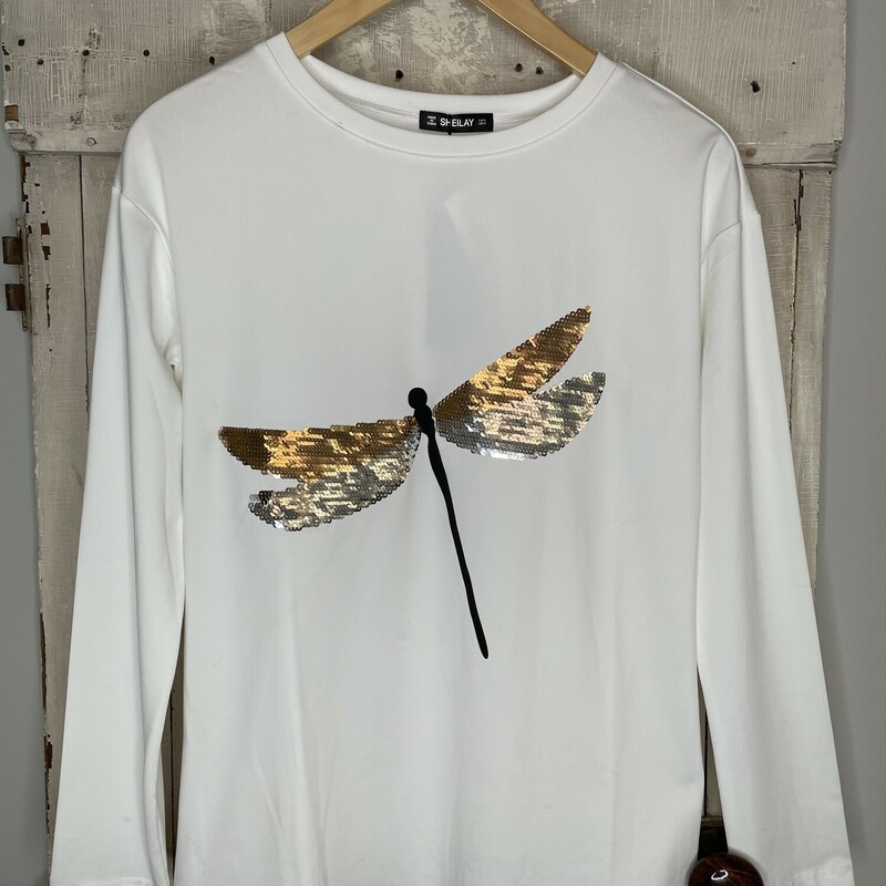 Jersey Sheilay NEW!, White with Sequined Dragonfly, Size: Small