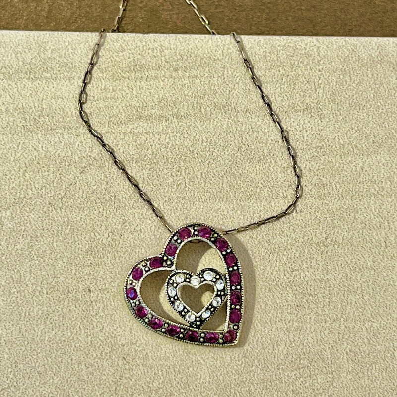 Necklace Silver Tone Double Heart
