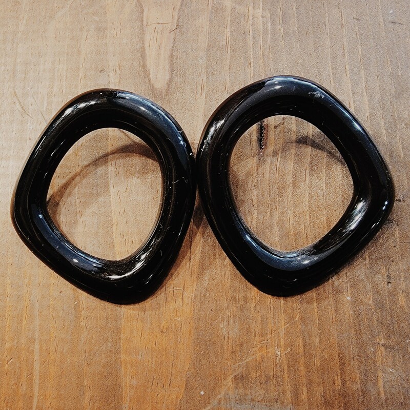 Black Oblong Plastic Earrings, They Measure 2.5 inches long.