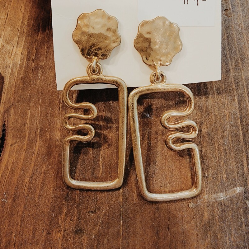Gold Metal Earrings, Measuring 2.5 inches long.