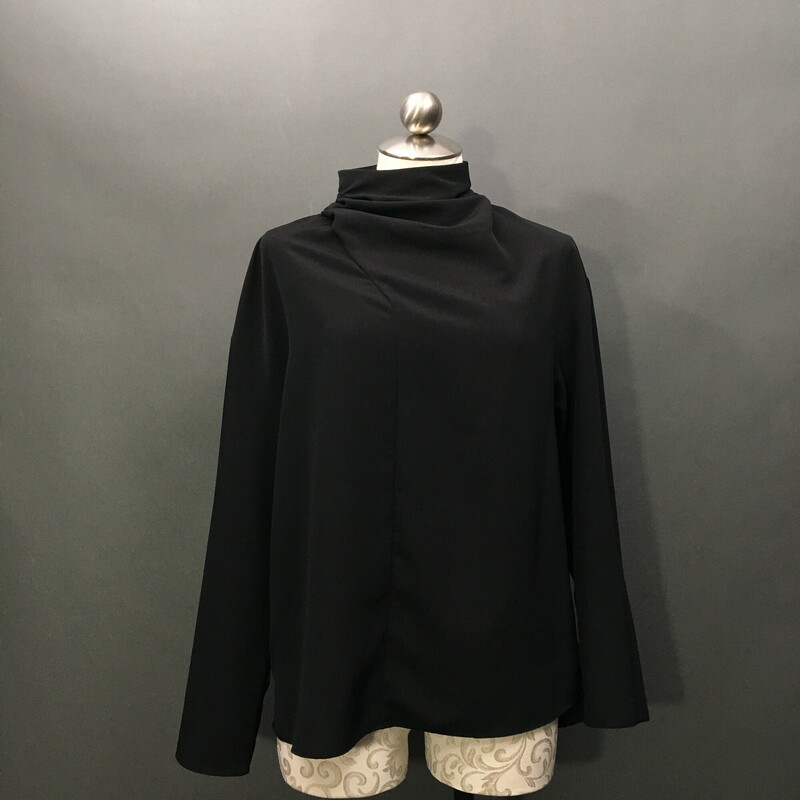 Halston Heritage, Black, Size: MM
H by Halston black long sleeve tunic blouse, cowl-like neckline, size M/Medium