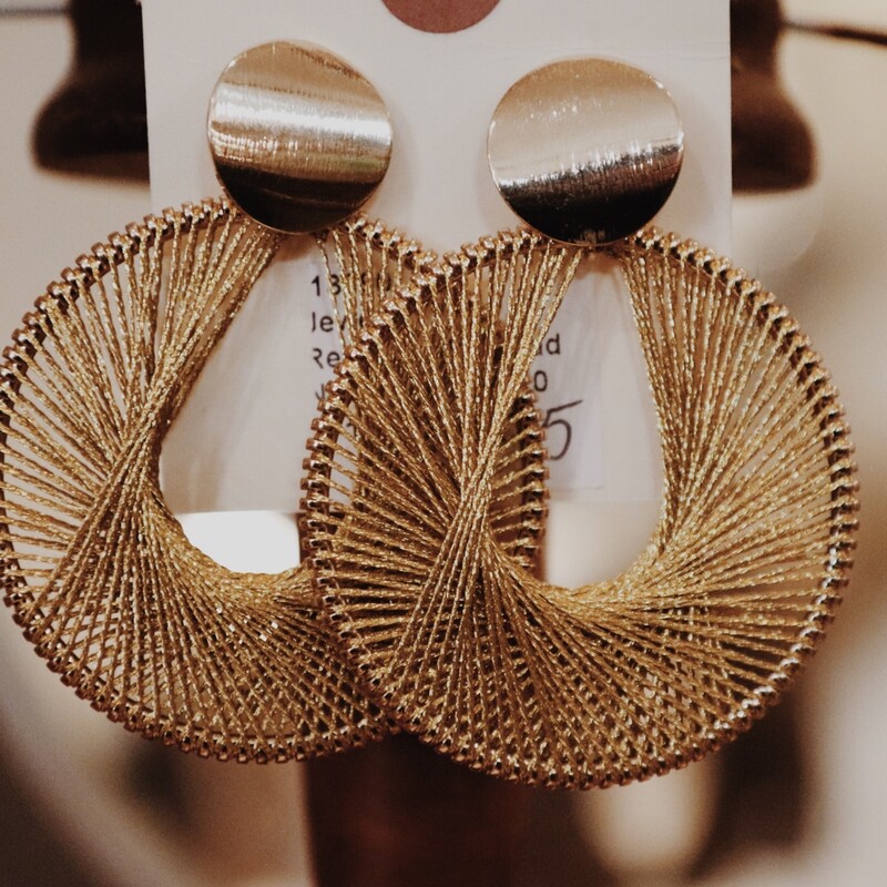 Gold Thread Earring. Gold tone. Dangle. 3 long.