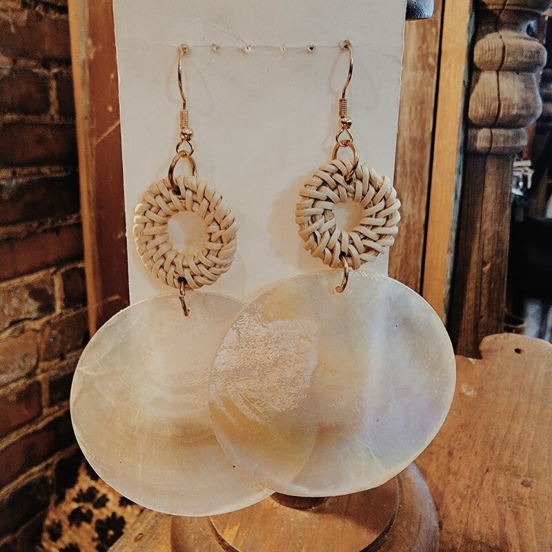 Shell & Rattan Earrings, These lightwieght beauties measure 4.5 inches long.
