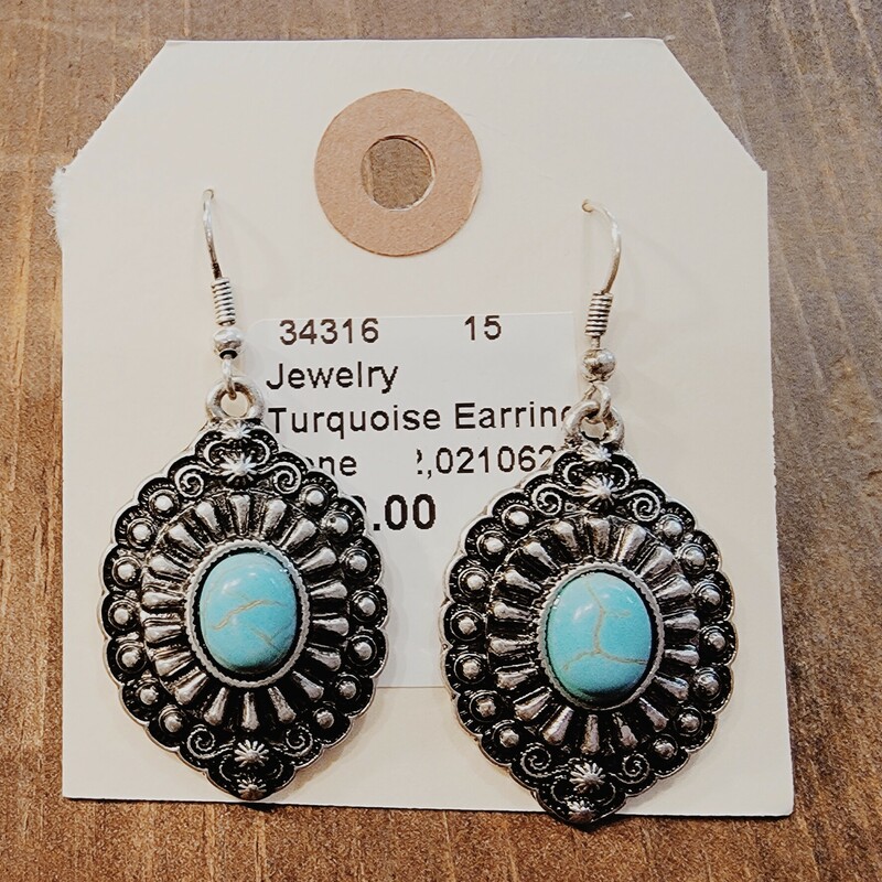 These beautiful turquoise earrings measure 2 inches long!