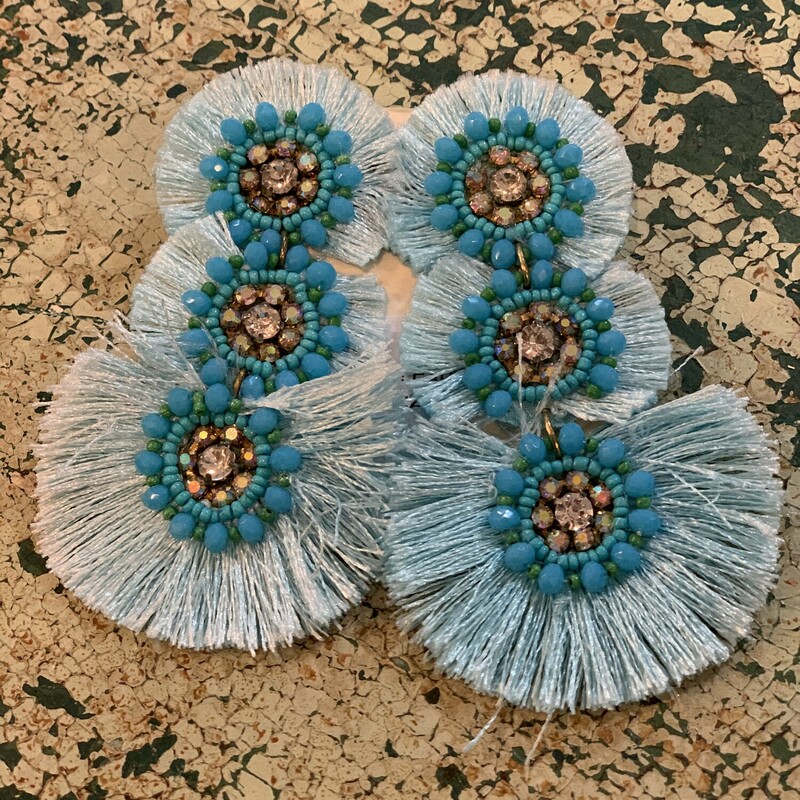 These adorable blue fringe earrings meaure 3.5 inches long!