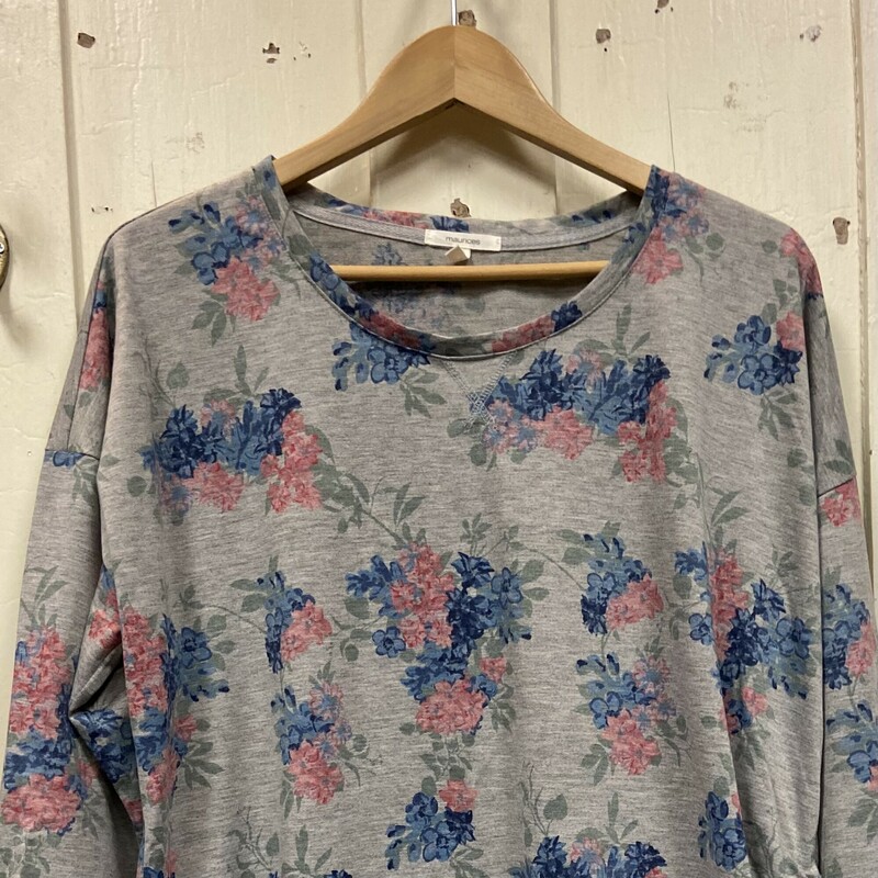 Gry/pnk Floral Ruched Top