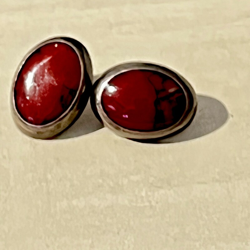 Sterling red oval earrings