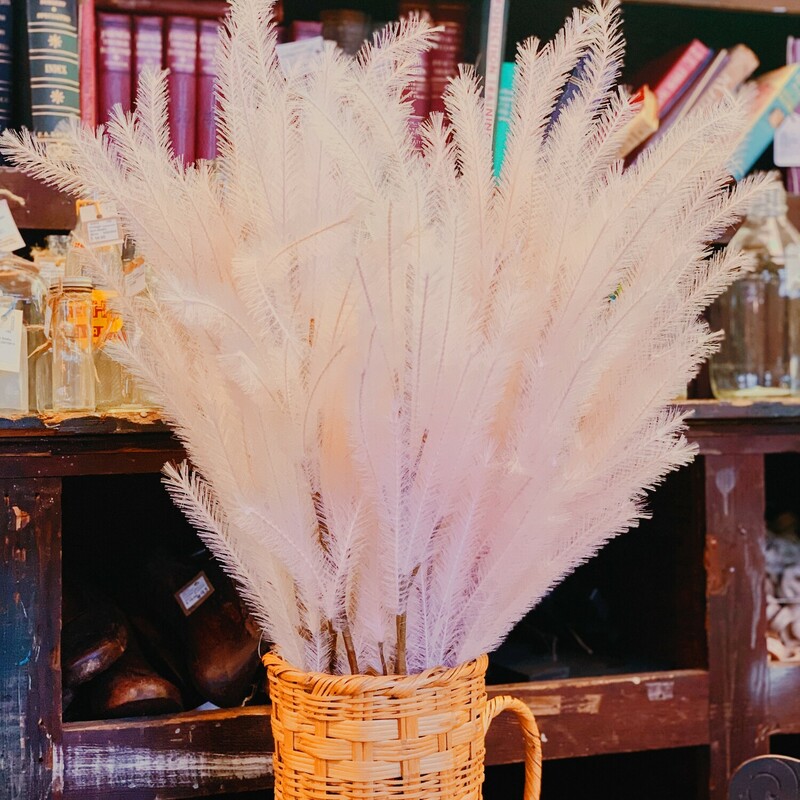 These faux pampas grass stems measure 44 inches long. The fun pastel pink color is perfect for any space that lacks a pop of color! Because these stems are faux pampas, you do not have to worry about shedding!