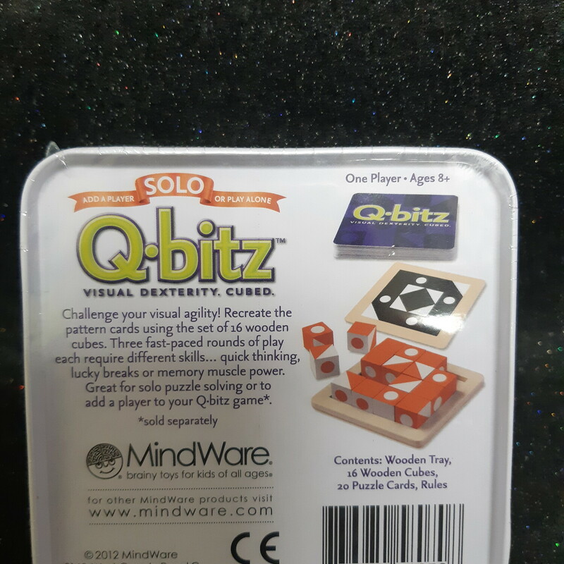 Fun and educational toys for children all ages
Will stimulate your mind and entertain
Unique and innovative toys and games
Are you a quick-thinker, have a good eye, or just always seem to get the luck of the draw?
Q-bitz can be played three different ways, making it great for everyone. The player tries to recreate the card pattern using the set of 16 cubes
Each level will offer a new challenge, as you race to get your ‘bitz in order