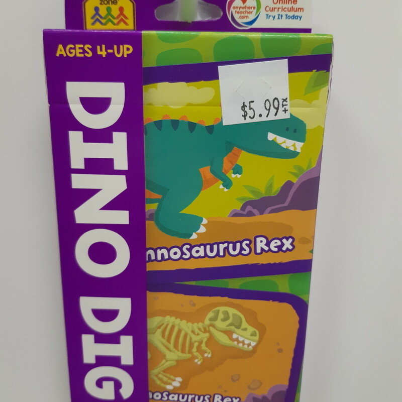 Dino Dig Card Game, 4+, Size: Game

CARD FEATURES

Set includes 54 game cards and 2 parent cards with tips and directions
For ages 4 and up
Large 3.375 x 6.375 cards with easy-to-sort rounded corners
27 pairs to adjust level of difficulty for one or more players
Players match prehistoric animals to their skeletons and learn their names
This game can help kids improve concentration and visual memory
Bright, colorful illustrations and easy-to-read animal names
Portable and perfect for on-the-go learning!
BUILD CONCENTRATION AND VISUAL MEMORY - Master memorizing and matching! Match prehistoric animals to their skeletons and learn their names in this mighty memory Dino Dig Card Game. Playing this dynamic dinosaur game can help kids recognize matches and improve their concentration and visual memory important for reading, writing, and lots of everyday activities. They also expand vocabulary and imagination. The deck has 27 matching pairs; use some or all to adjust level of difficulty for one or more players. Or create a Two Deck Duel. Plus, discover even more possibilities! The Parent Cards present the game's rules, along with tips and variations. Multiplayer games are also perfect for building soft skills including cooperation, collaboration, communication, teamwork, and empathy. Tuck this card pack in purse or tote bag for take-anywhere family fun. Intended for children ages 4 and up.