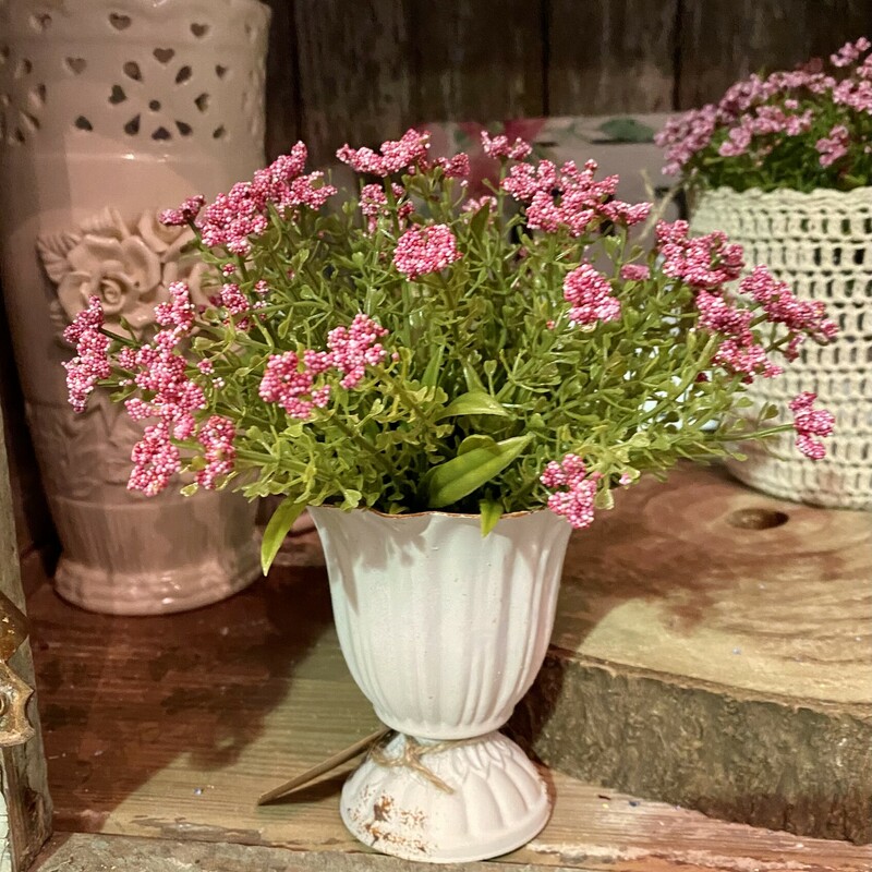 This sweet half sphere has delicate pink flowers and is 8 inches in diameter and can be placed anywhere you want a touch of spring. This versatile sphere can be placed in a dough bowl, in a vase or lantern, the possibilities are endless