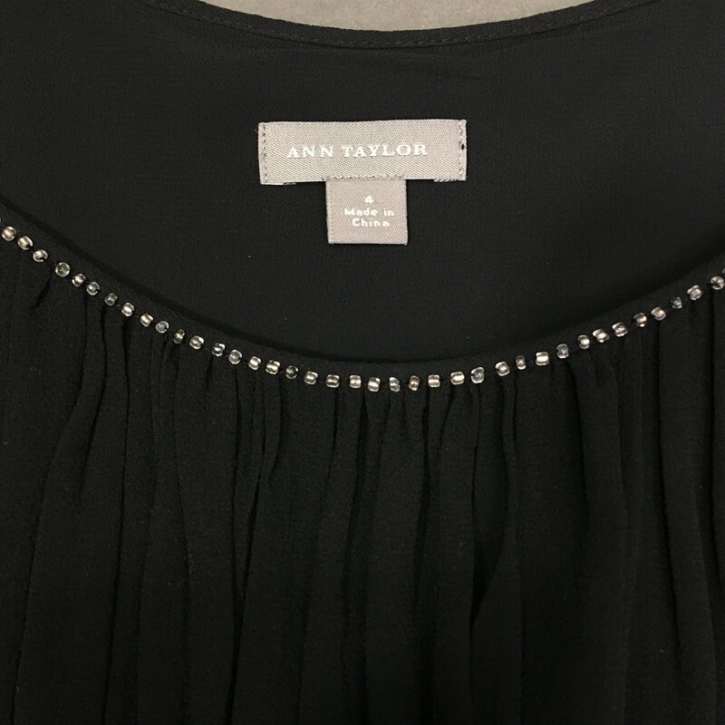 Ann Taylor, Black, Size: 4 sleeveless black silk beaded blouse, 100% polyester lining professionally clean no steam.